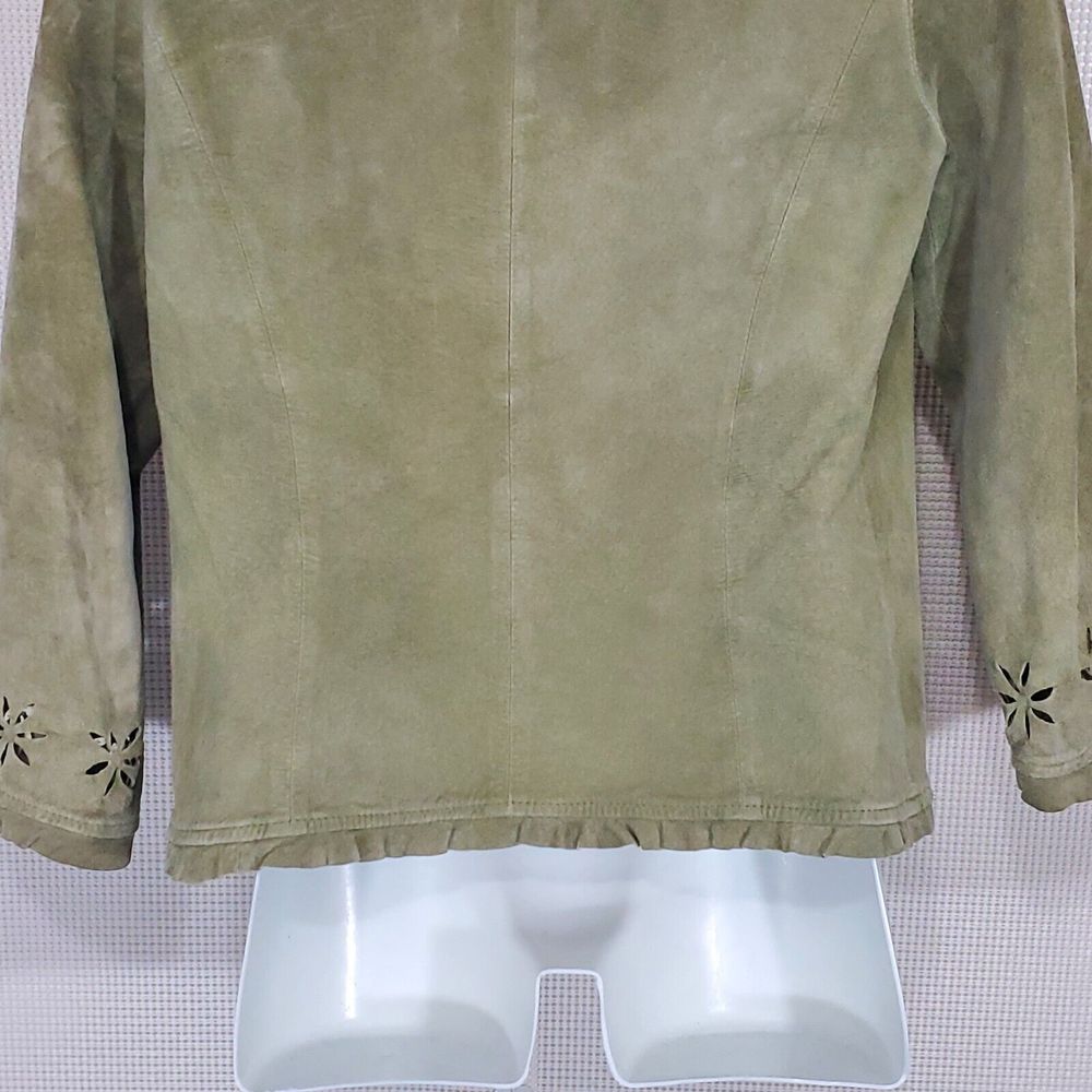 Karen Kane Lifestyle Suede Jacket Small Laser Cut Sage Green Blazer Tie Front - Picture 9 of 15